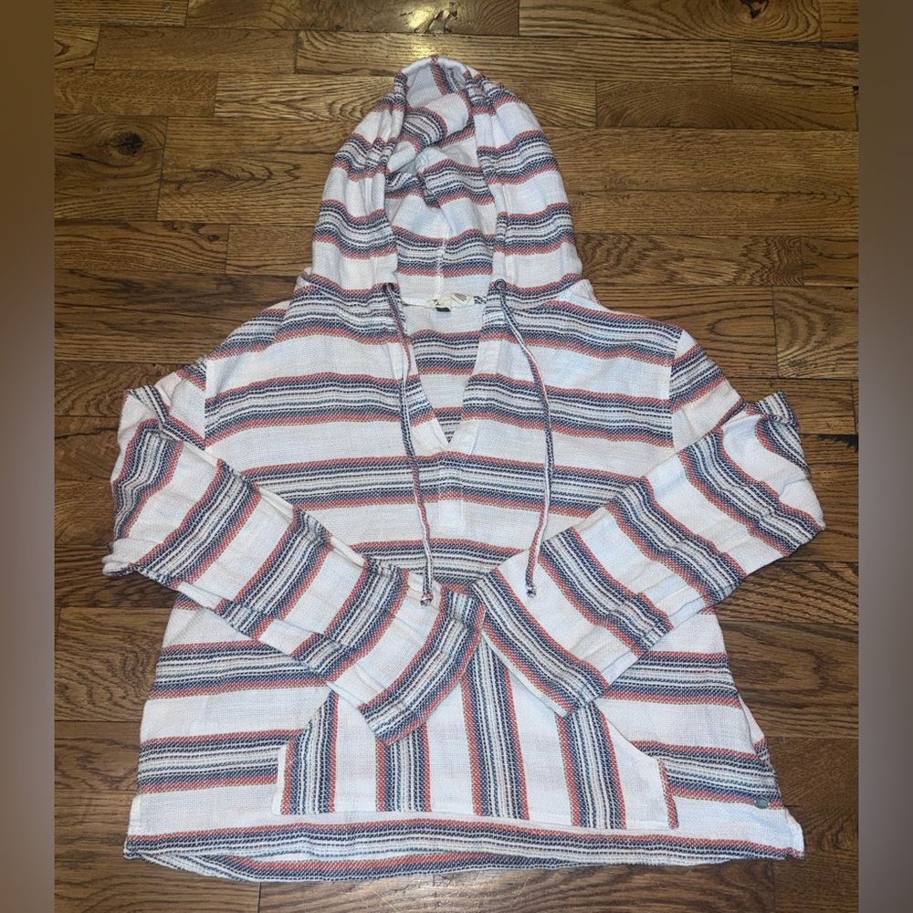 Roxy Striped Hooded Pullover - White, Navy & Coral 100% cotton